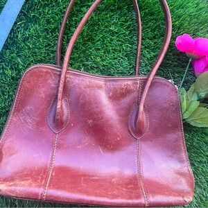 FLORENCE MADE IN ITALY BROWN LEATHER ZIPPERED TOTE HANDBAG PURSE SHOULDER